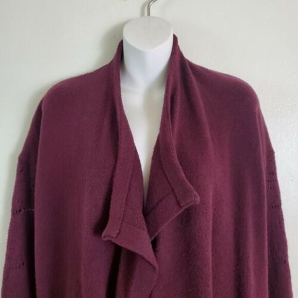 Lucky Brand Cardigan Sweater Medium Burgundy Red Waterfall Boho Cozy Casual - Picture 2 of 11